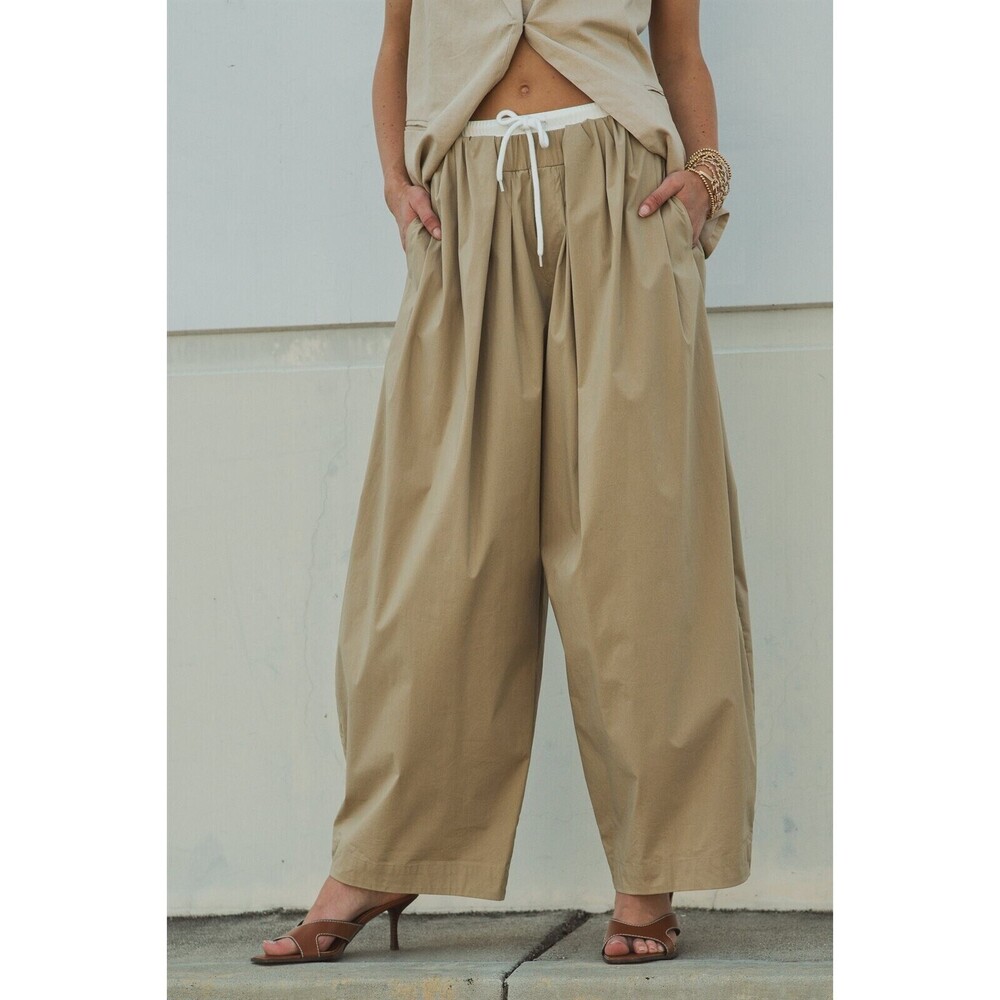 UDPT0102 KHAK Urban Daisy Cocoon Pleated Maxi Pant Various Sizes